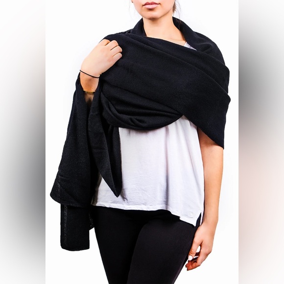 Jo Smith Mongolia Cashmere scarf wrap shawl solid black knit quiet luxury large - Picture 1 of 8